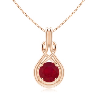 9mm AA Round Ruby Solitaire Infinity Knot Pendant in Rose Gold