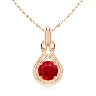 9mm AAA Round Ruby Solitaire Infinity Knot Pendant in 18K Rose Gold