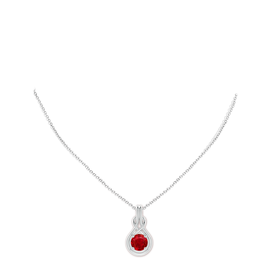 9mm AAA Round Ruby Solitaire Infinity Knot Pendant in P950 Platinum pen