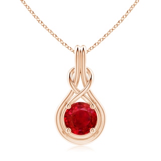 9mm AAA Round Ruby Solitaire Infinity Knot Pendant in Rose Gold