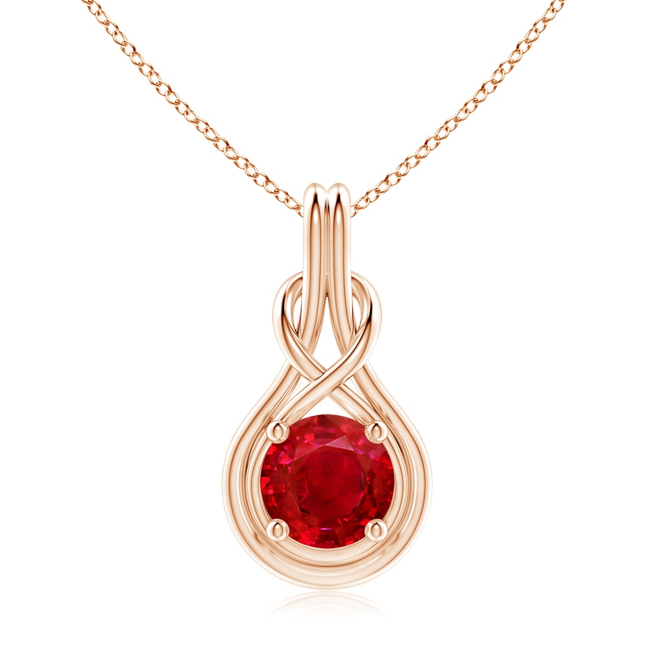 9mm AAA Round Ruby Solitaire Infinity Knot Pendant in Rose Gold 