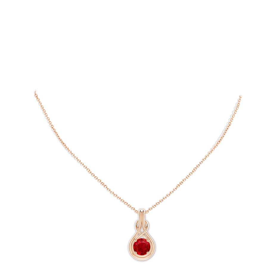 9mm AAA Round Ruby Solitaire Infinity Knot Pendant in Rose Gold pen