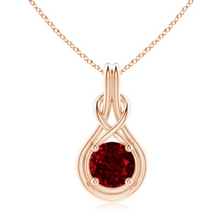 9mm AAAA Round Ruby Solitaire Infinity Knot Pendant in 10K Rose Gold