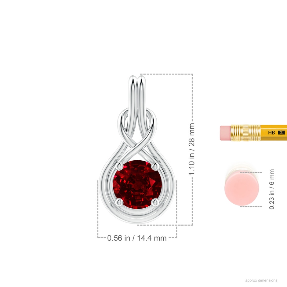 9mm AAAA Round Ruby Solitaire Infinity Knot Pendant in P950 Platinum ruler