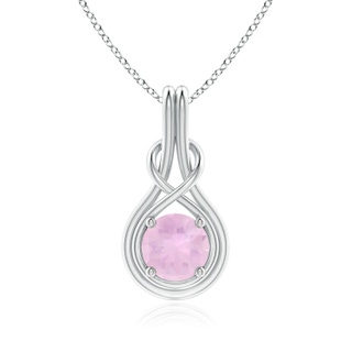 7mm AAAA Round Rose Quartz Solitaire Infinity Knot Pendant in P950 Platinum