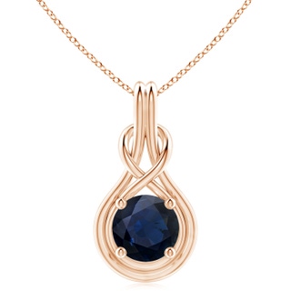 10mm A Round Sapphire Solitaire Infinity Knot Pendant in 9K Rose Gold