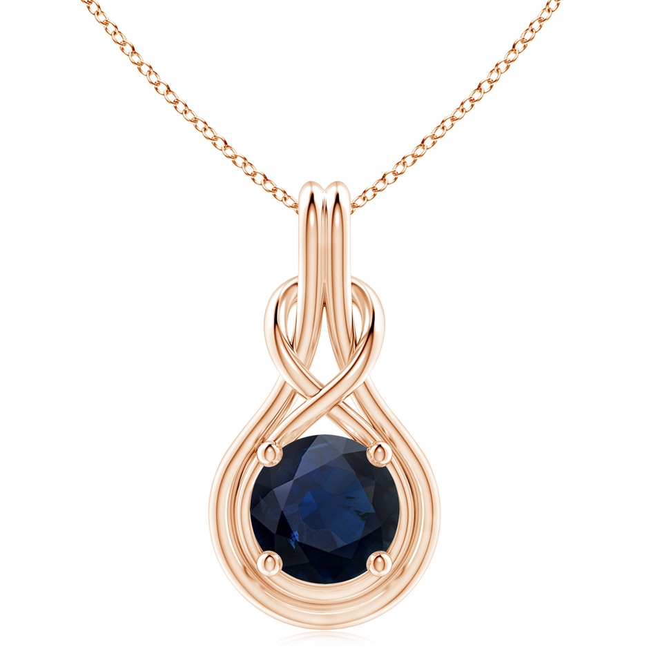 10mm A Round Sapphire Solitaire Infinity Knot Pendant in Rose Gold 