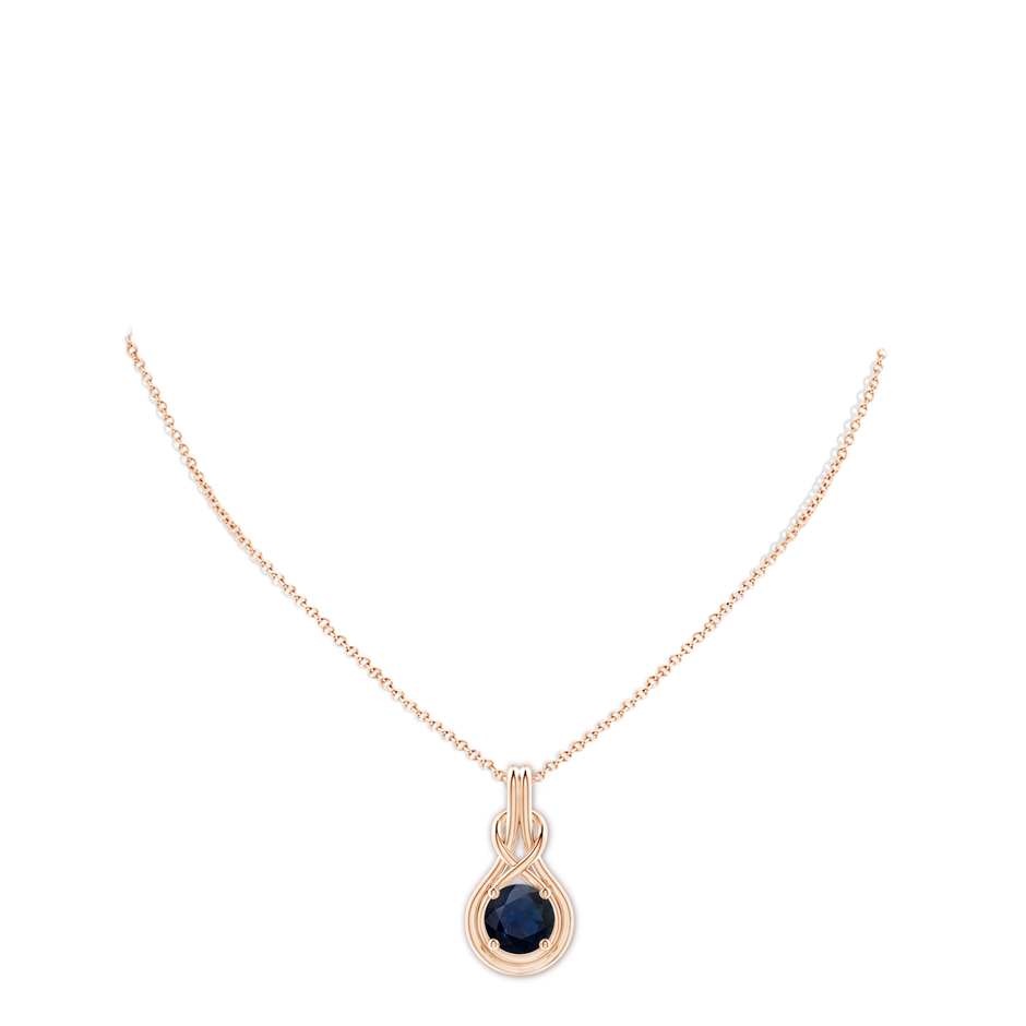 10mm A Round Sapphire Solitaire Infinity Knot Pendant in Rose Gold pen