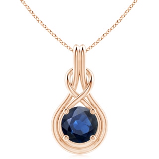 10mm AA Round Sapphire Solitaire Infinity Knot Pendant in Rose Gold