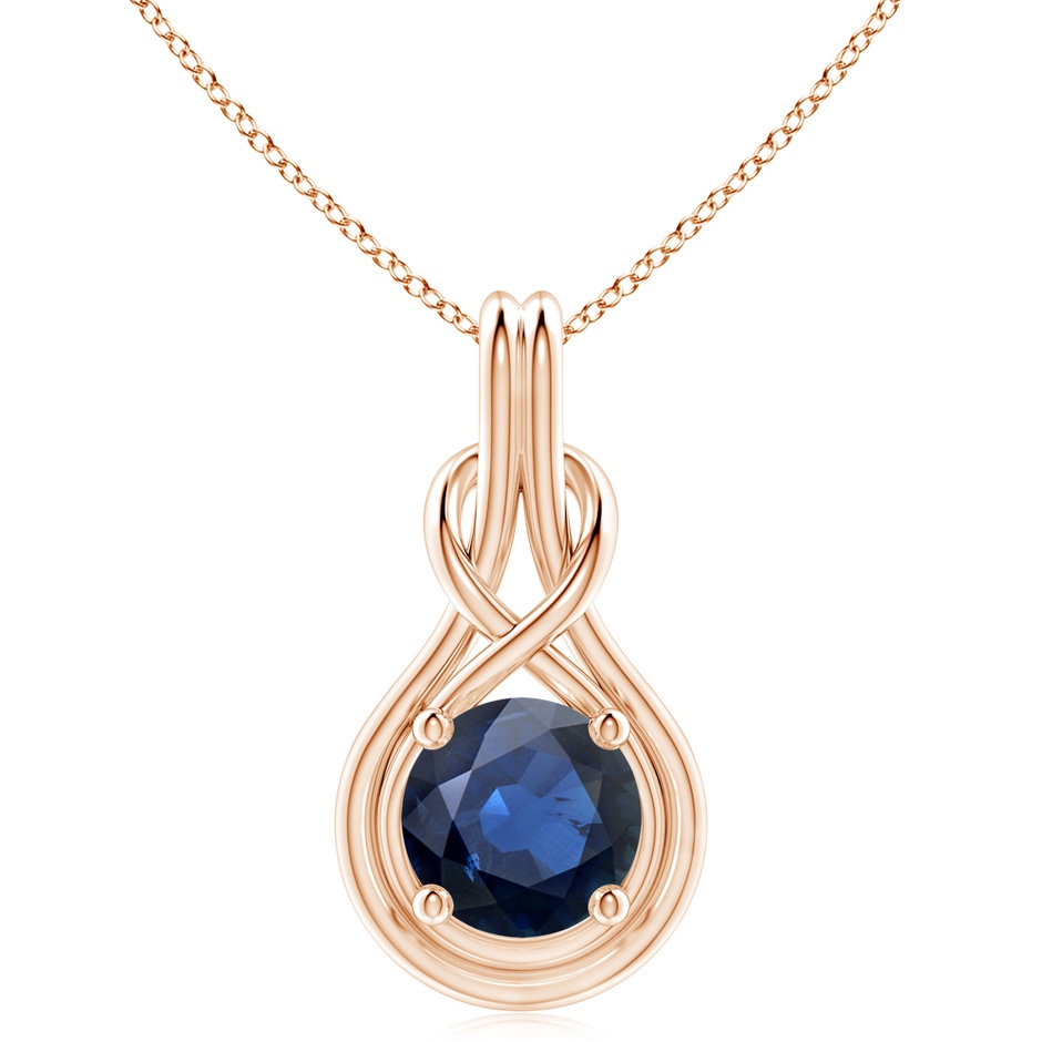 10mm AA Round Sapphire Solitaire Infinity Knot Pendant in Rose Gold 