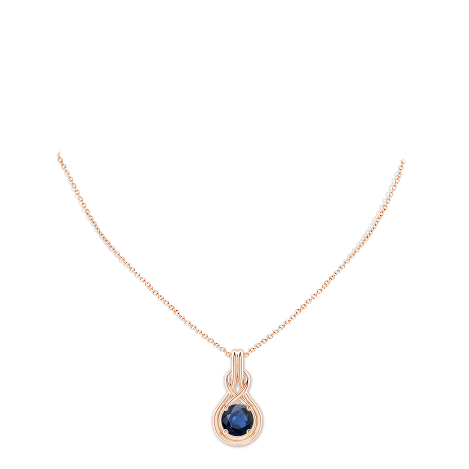 10mm AA Round Sapphire Solitaire Infinity Knot Pendant in Rose Gold pen