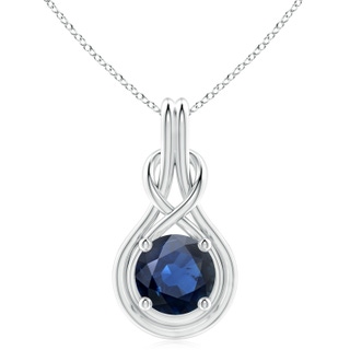 10mm AA Round Sapphire Solitaire Infinity Knot Pendant in White Gold