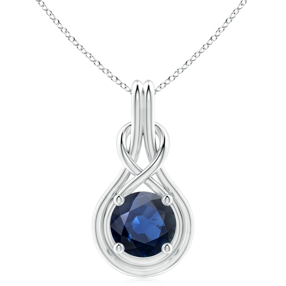10mm AA Round Sapphire Solitaire Infinity Knot Pendant in White Gold 