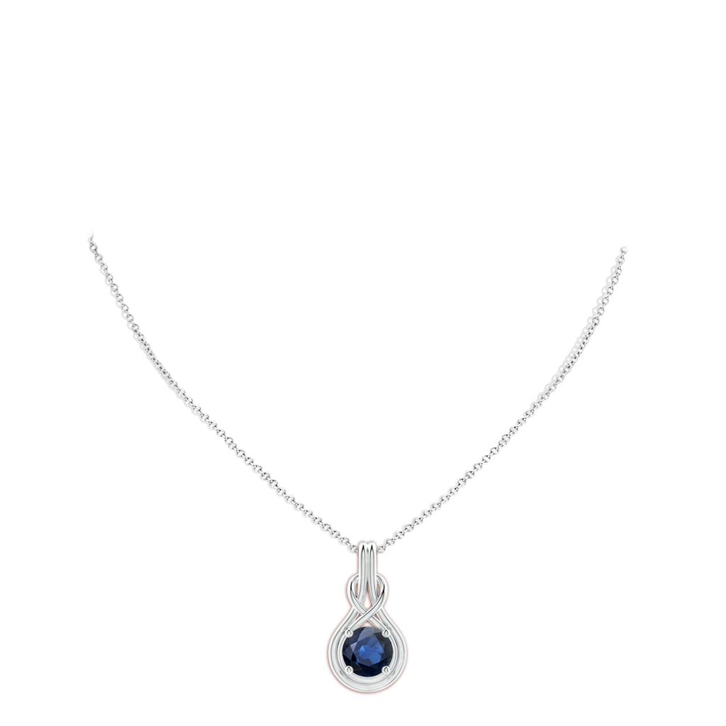 10mm AA Round Sapphire Solitaire Infinity Knot Pendant in White Gold pen