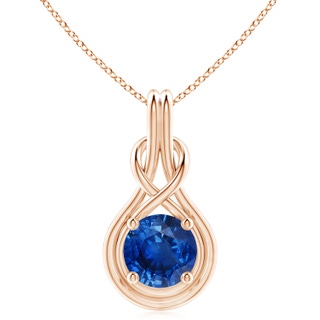 10mm AAA Round Sapphire Solitaire Infinity Knot Pendant in 18K Rose Gold