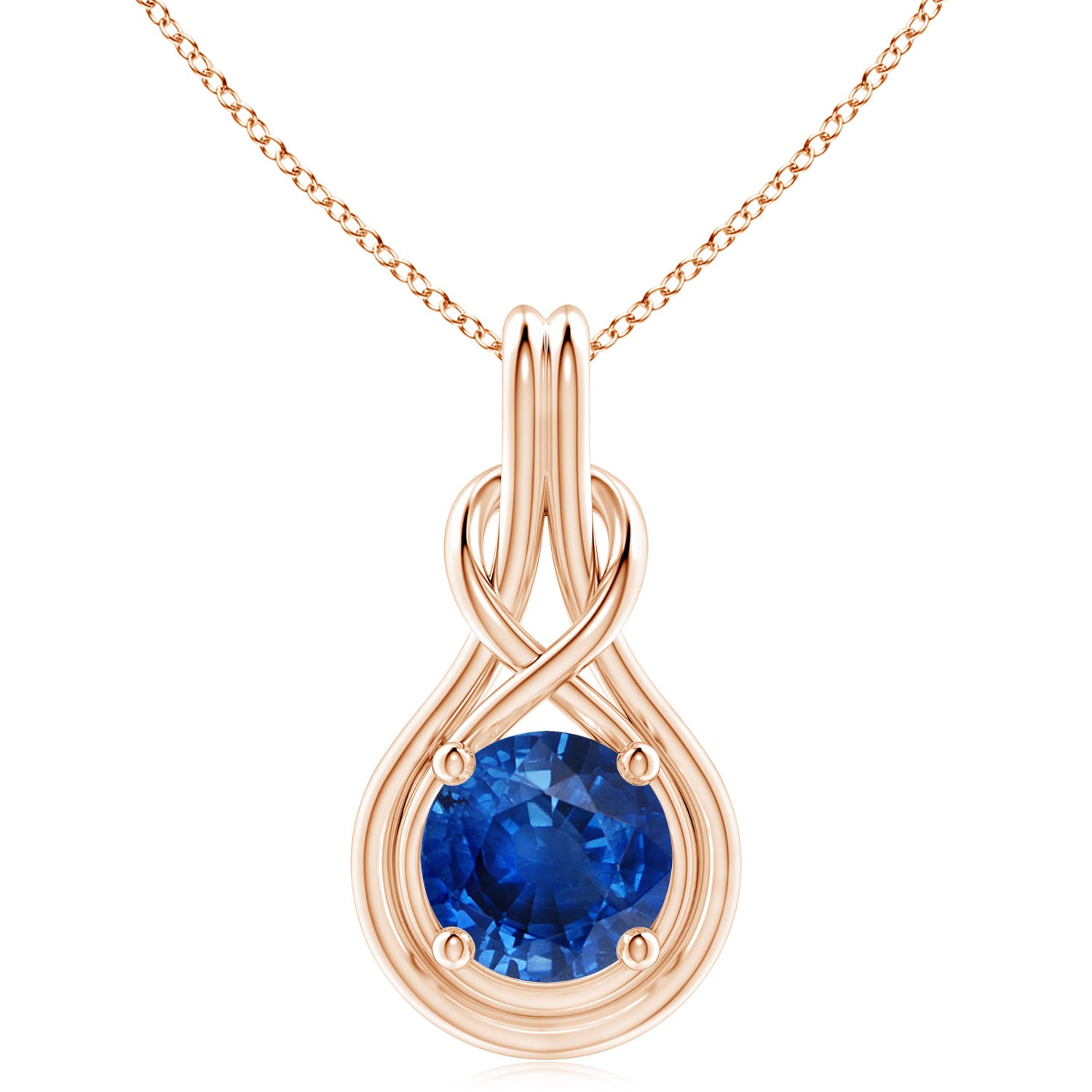 Angara 4.5 CTW Round Sapphire Solitaire Infinity Knot Pendant in 14K Rose Gold