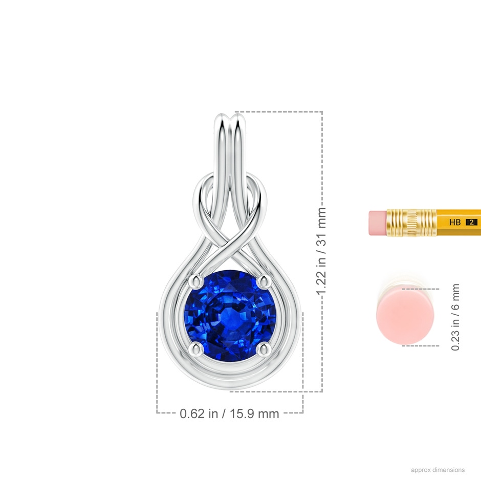 10mm AAAA Round Sapphire Solitaire Infinity Knot Pendant in P950 Platinum ruler