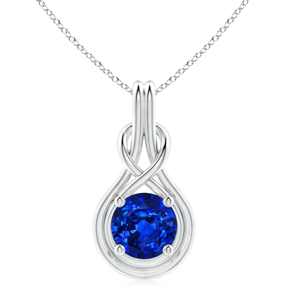 10mm AAAA Round Sapphire Solitaire Infinity Knot Pendant in White Gold 