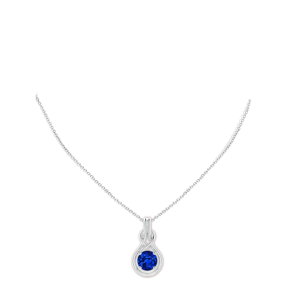 10mm AAAA Round Sapphire Solitaire Infinity Knot Pendant in White Gold pen