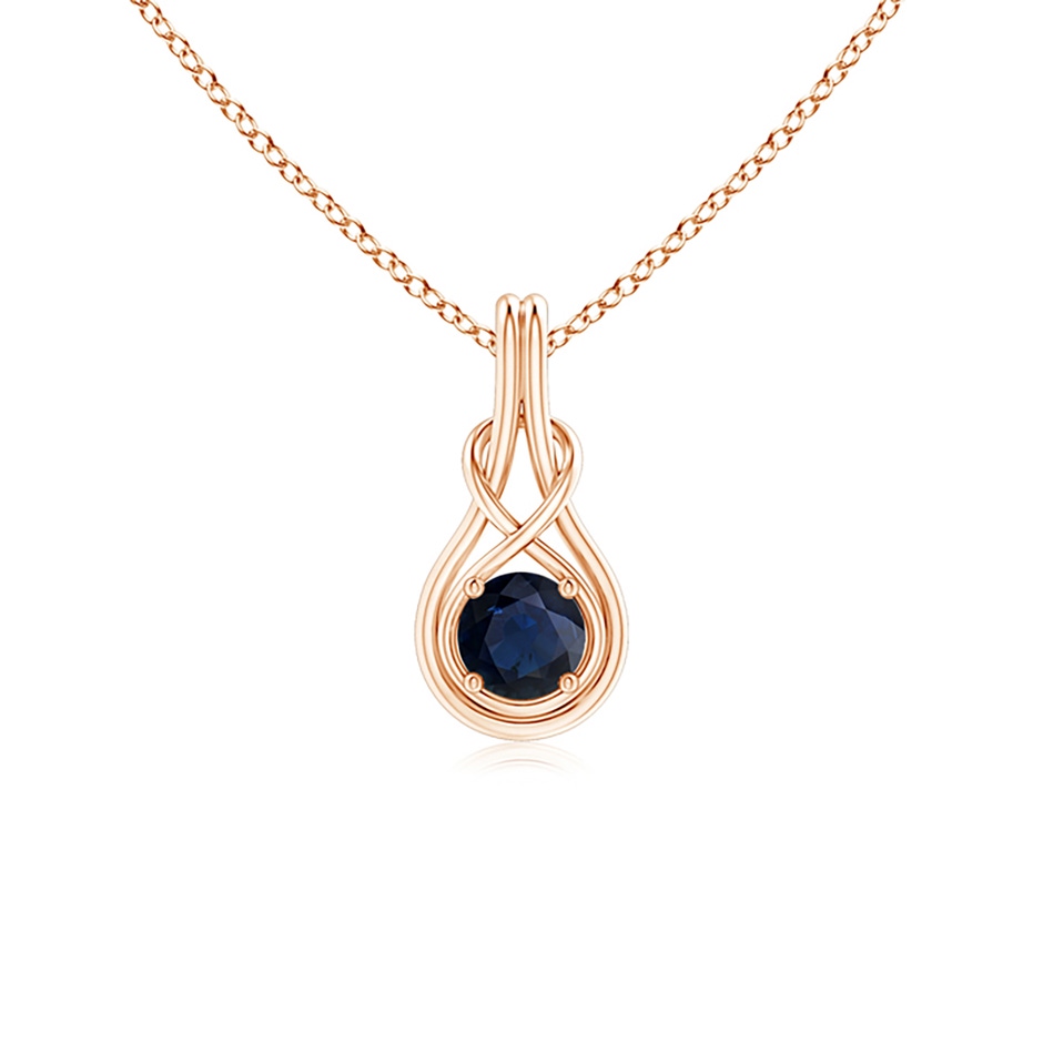 5mm A Round Sapphire Solitaire Infinity Knot Pendant in Rose Gold 