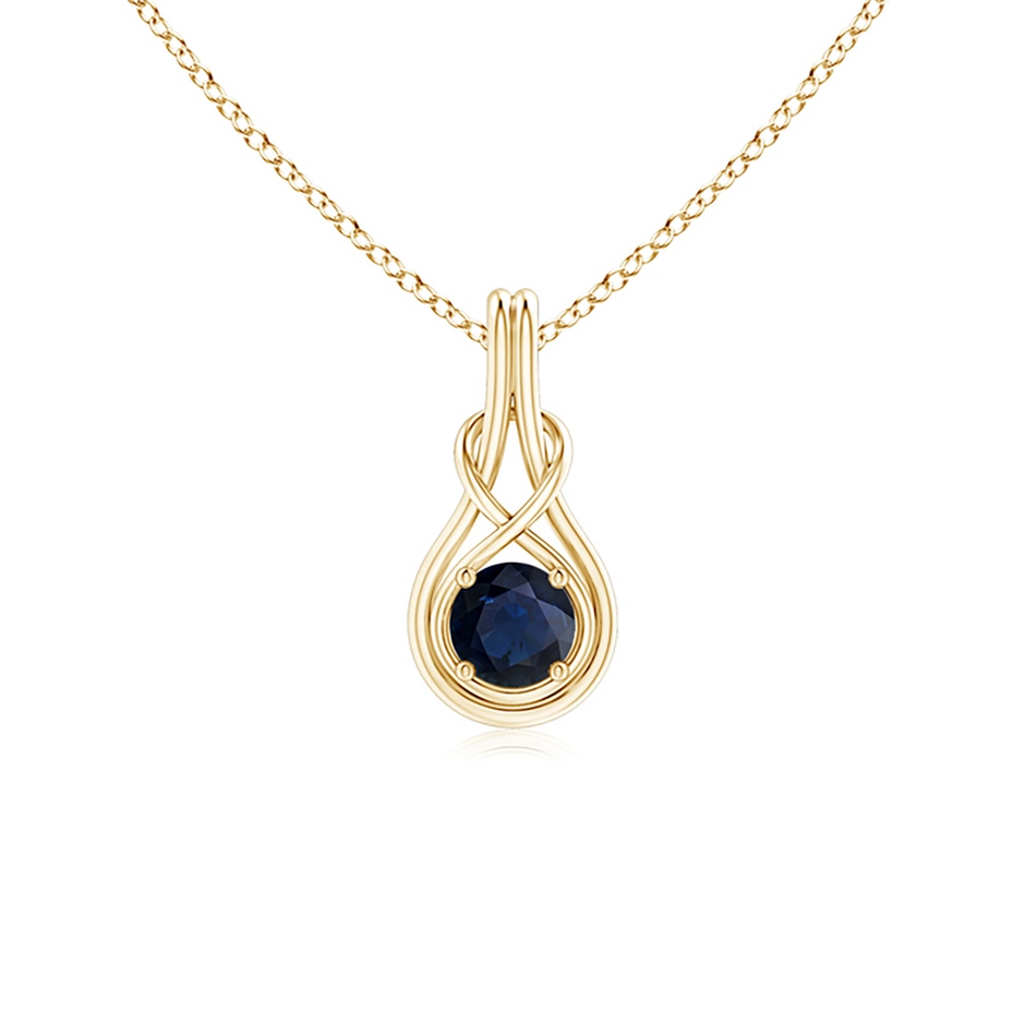 5mm A Round Sapphire Solitaire Infinity Knot Pendant in Yellow Gold 