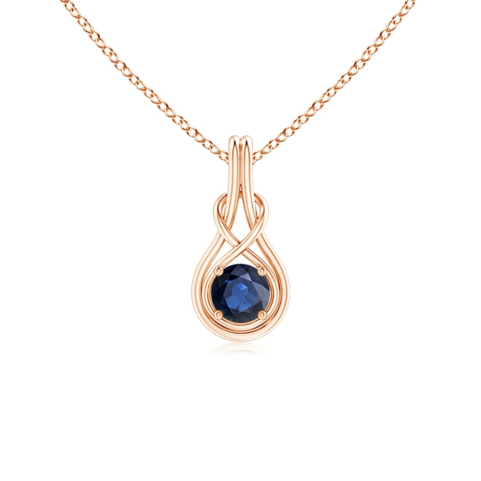 5mm AA Round Sapphire Solitaire Infinity Knot Pendant in 9K Rose Gold 