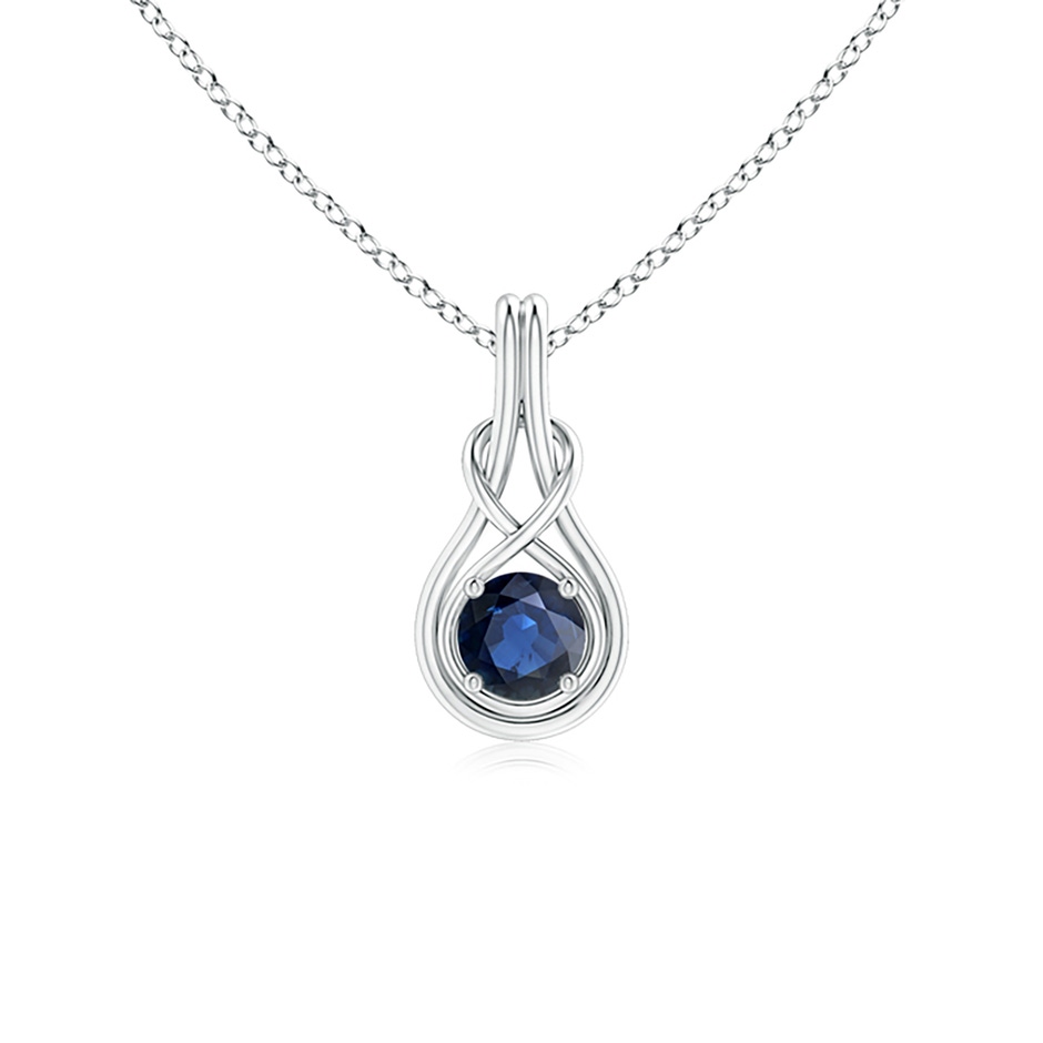 5mm AA Round Sapphire Solitaire Infinity Knot Pendant in White Gold 