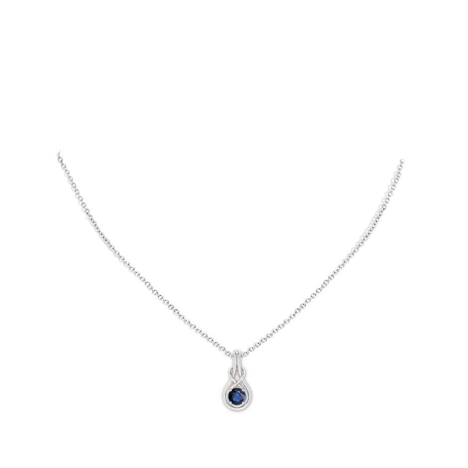 5mm AA Round Sapphire Solitaire Infinity Knot Pendant in White Gold pen