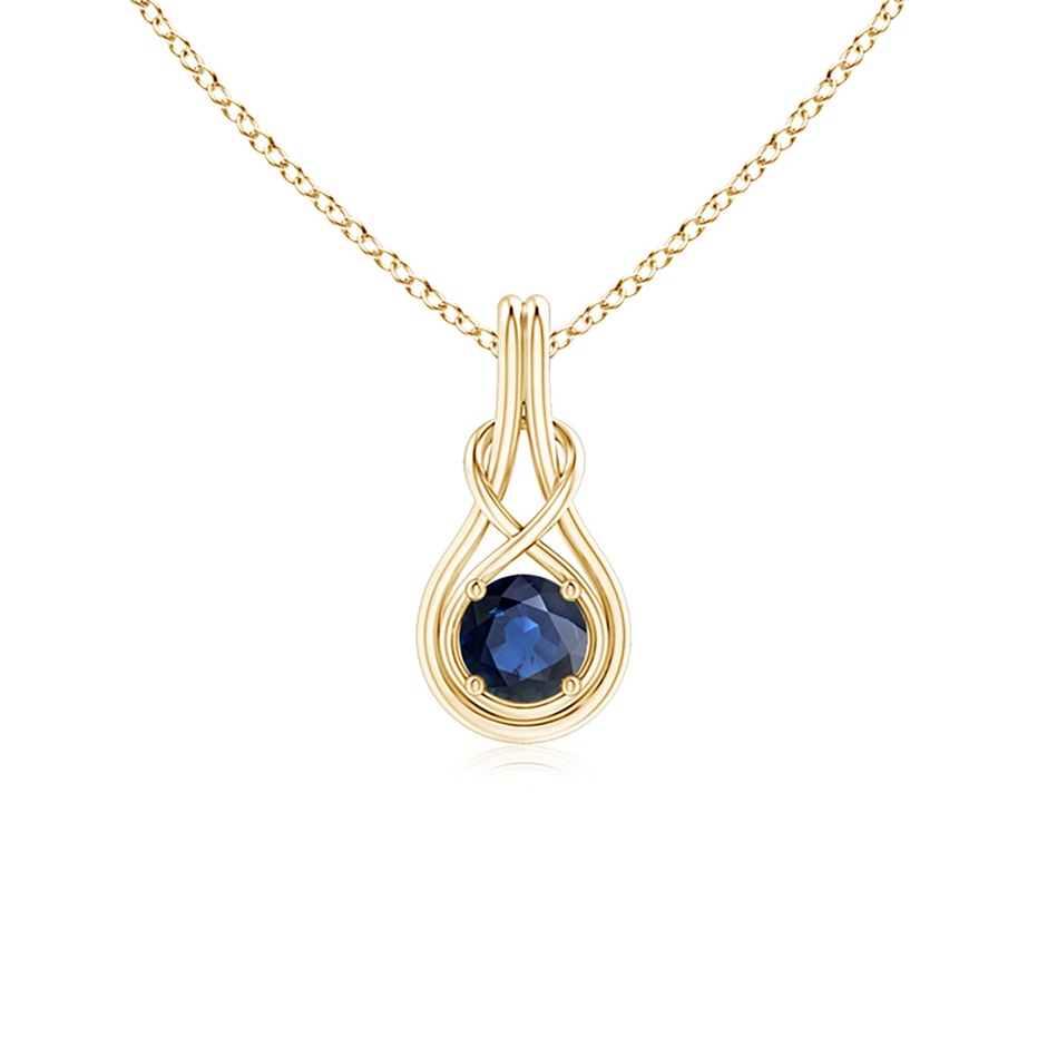 5mm AA Round Sapphire Solitaire Infinity Knot Pendant in Yellow Gold 