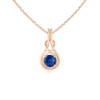 5mm AAA Round Sapphire Solitaire Infinity Knot Pendant in 9K Rose Gold