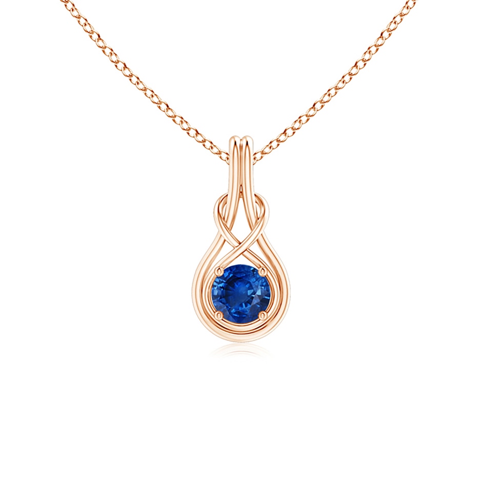 5mm AAA Round Sapphire Solitaire Infinity Knot Pendant in Rose Gold 