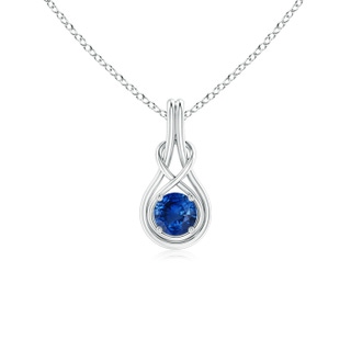 5mm AAA Round Sapphire Solitaire Infinity Knot Pendant in White Gold