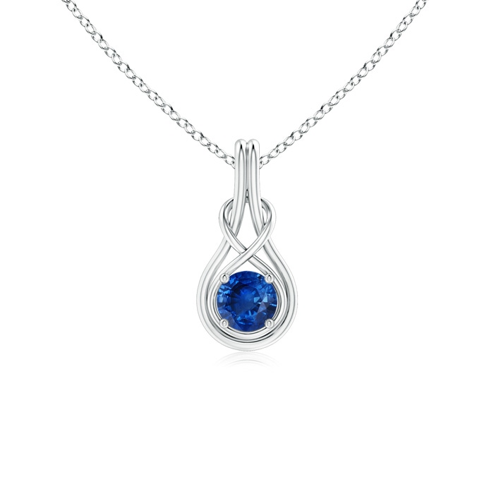 5mm AAA Round Sapphire Solitaire Infinity Knot Pendant in White Gold 