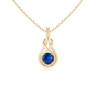 5mm AAA Round Sapphire Solitaire Infinity Knot Pendant in Yellow Gold