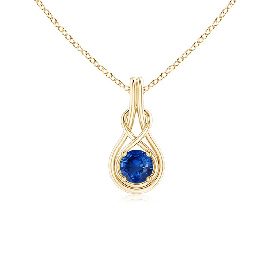 5mm AAA Round Sapphire Solitaire Infinity Knot Pendant in Yellow Gold 