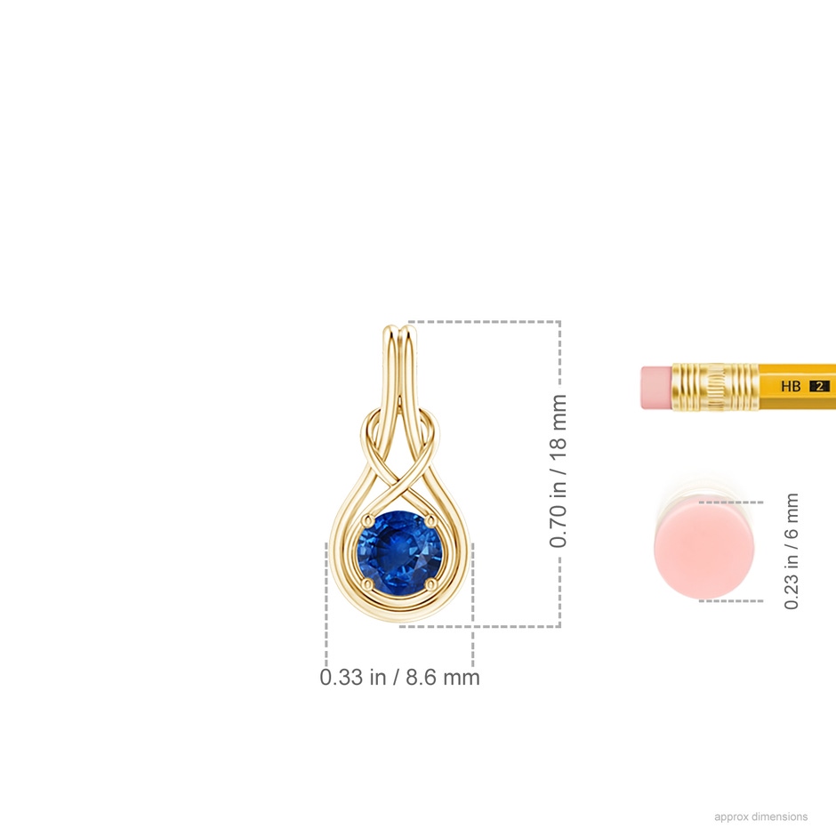 5mm AAA Round Sapphire Solitaire Infinity Knot Pendant in Yellow Gold ruler