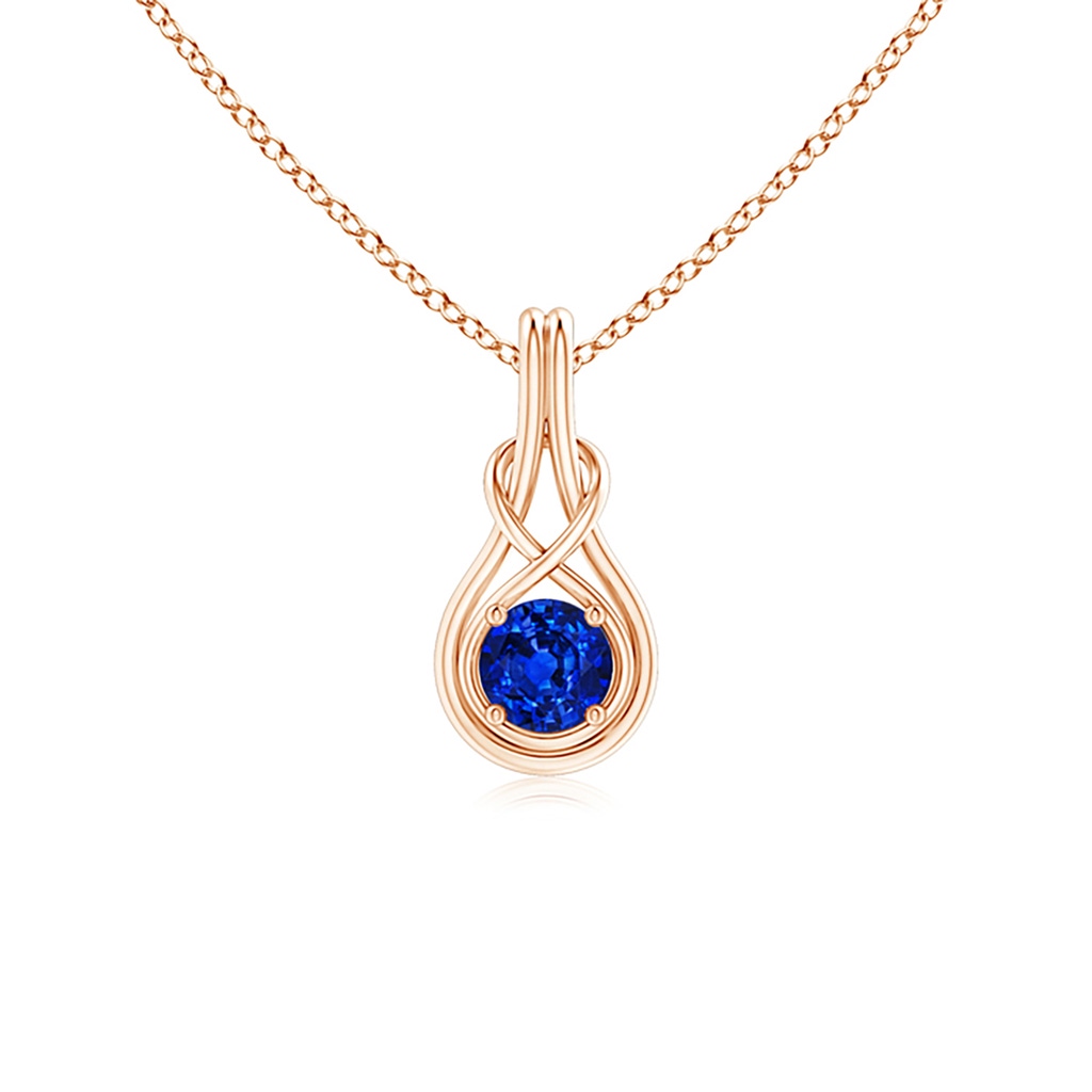 5mm AAAA Round Sapphire Solitaire Infinity Knot Pendant in Rose Gold