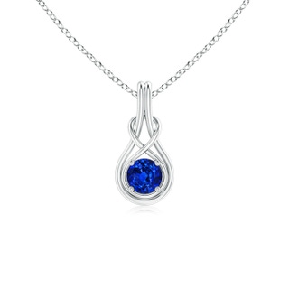 5mm AAAA Round Sapphire Solitaire Infinity Knot Pendant in White Gold