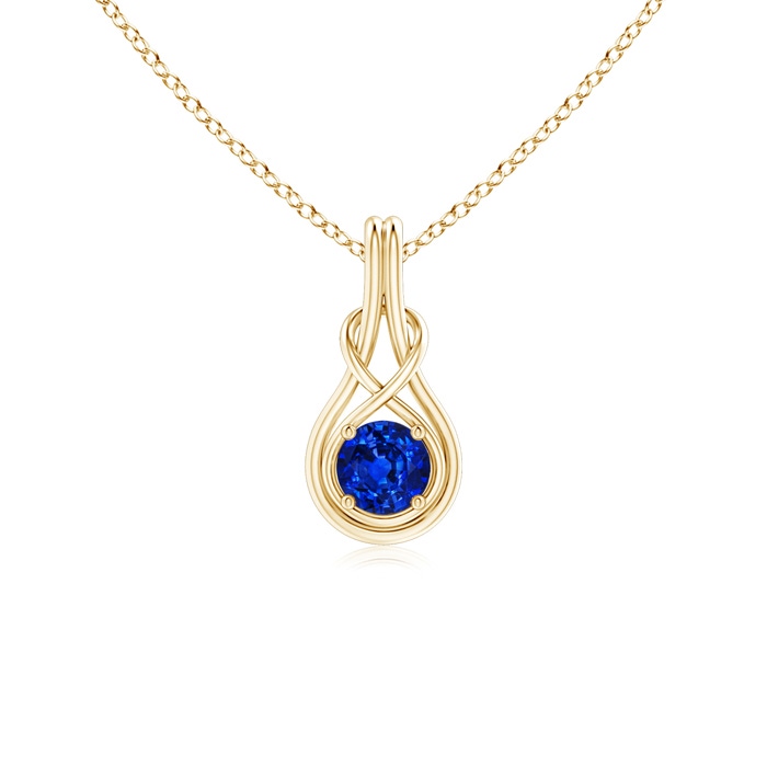 5mm AAAA Round Sapphire Solitaire Infinity Knot Pendant in Yellow Gold