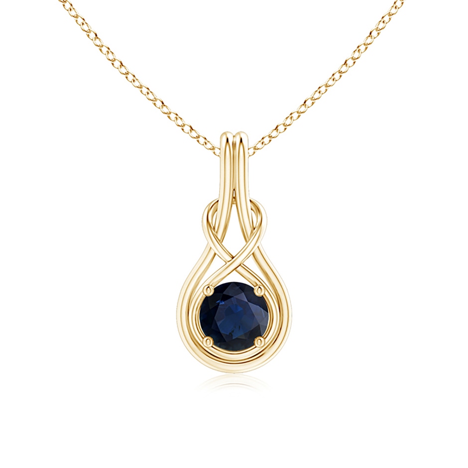 6mm A Round Sapphire Solitaire Infinity Knot Pendant in Yellow Gold 