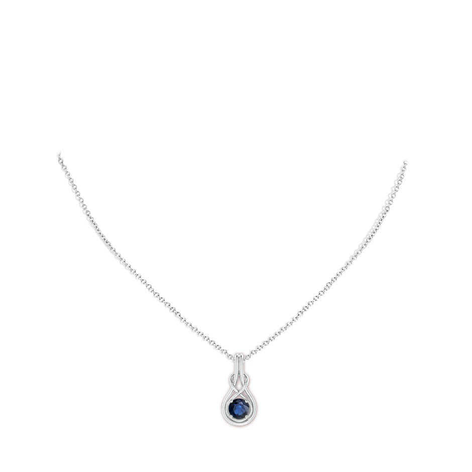 6mm AA Round Sapphire Solitaire Infinity Knot Pendant in P950 Platinum pen