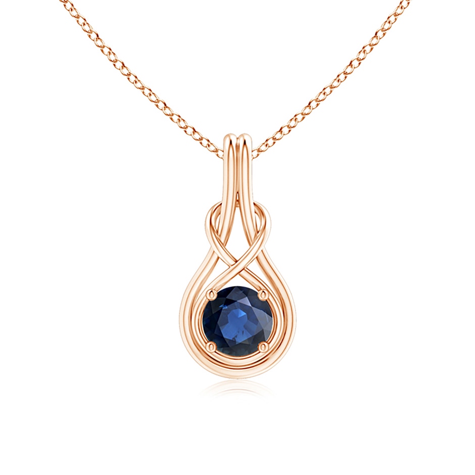 6mm AA Round Sapphire Solitaire Infinity Knot Pendant in Rose Gold 