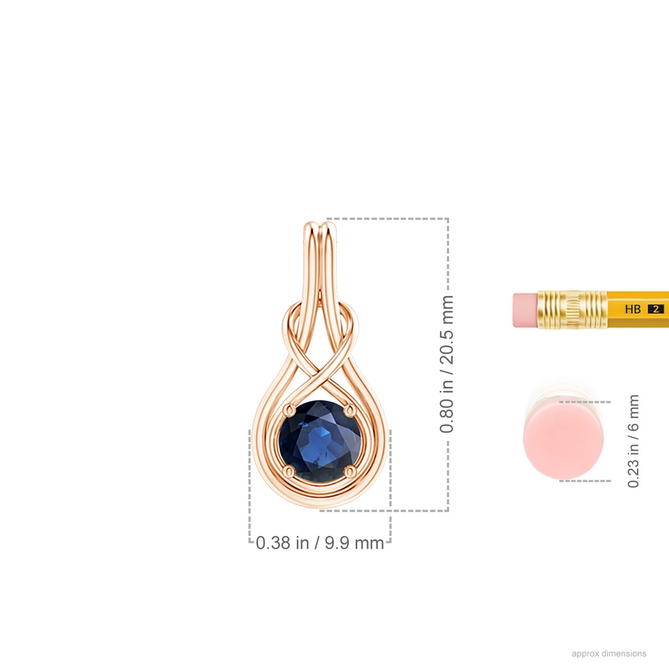 6mm AA Round Sapphire Solitaire Infinity Knot Pendant in Rose Gold ruler