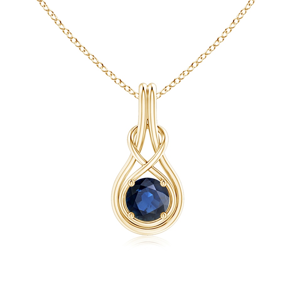 6mm AA Round Sapphire Solitaire Infinity Knot Pendant in Yellow Gold 