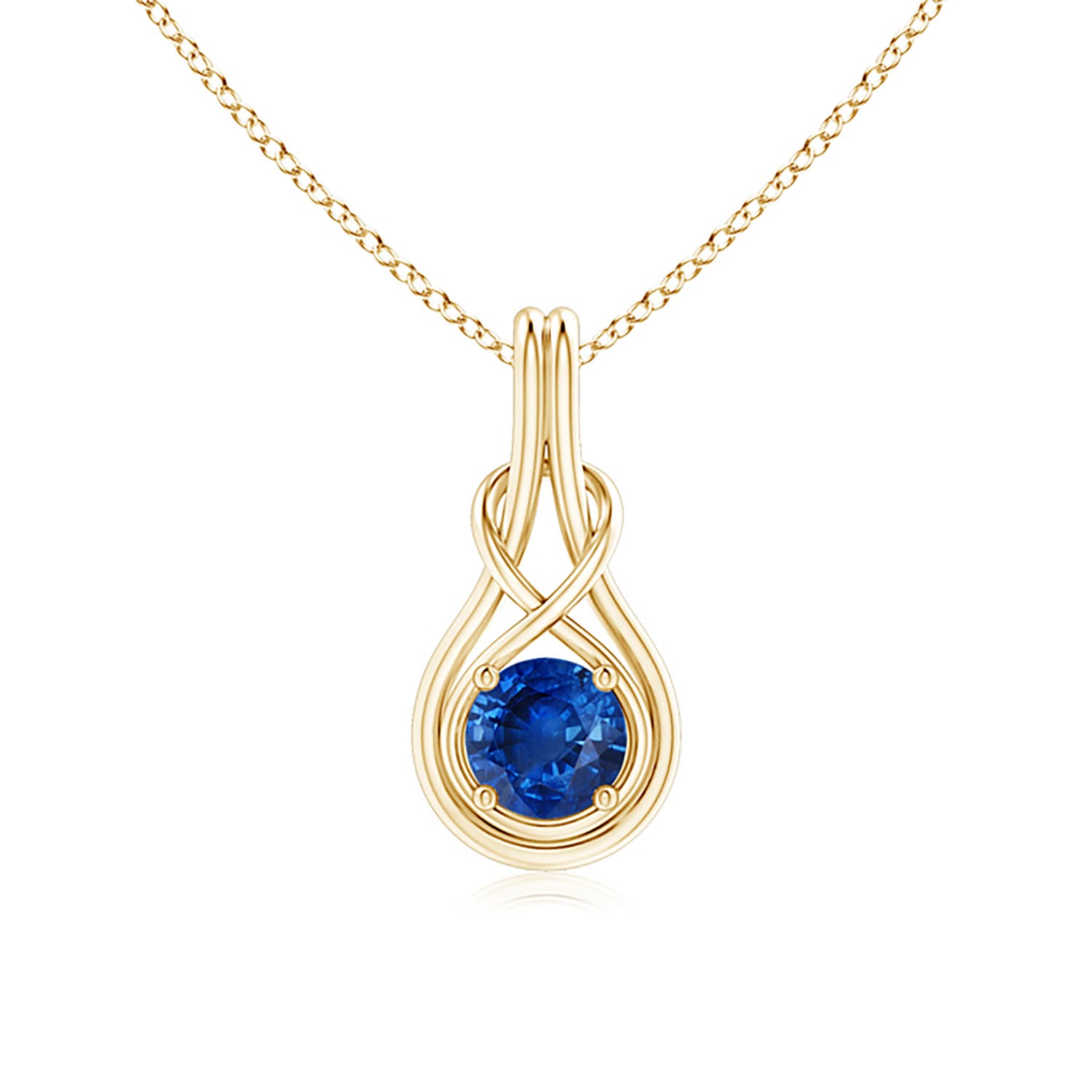 6mm AAA Round Sapphire Solitaire Infinity Knot Pendant in 18K Yellow Gold