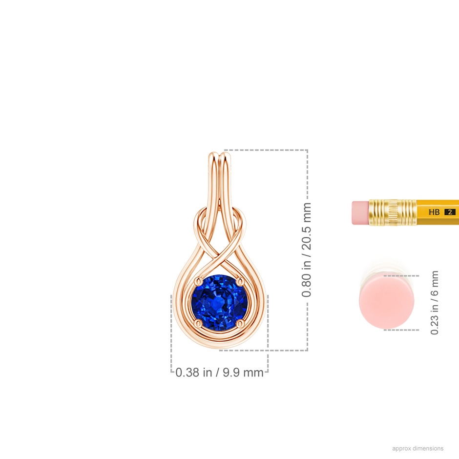6mm AAAA Round Sapphire Solitaire Infinity Knot Pendant in Rose Gold ruler