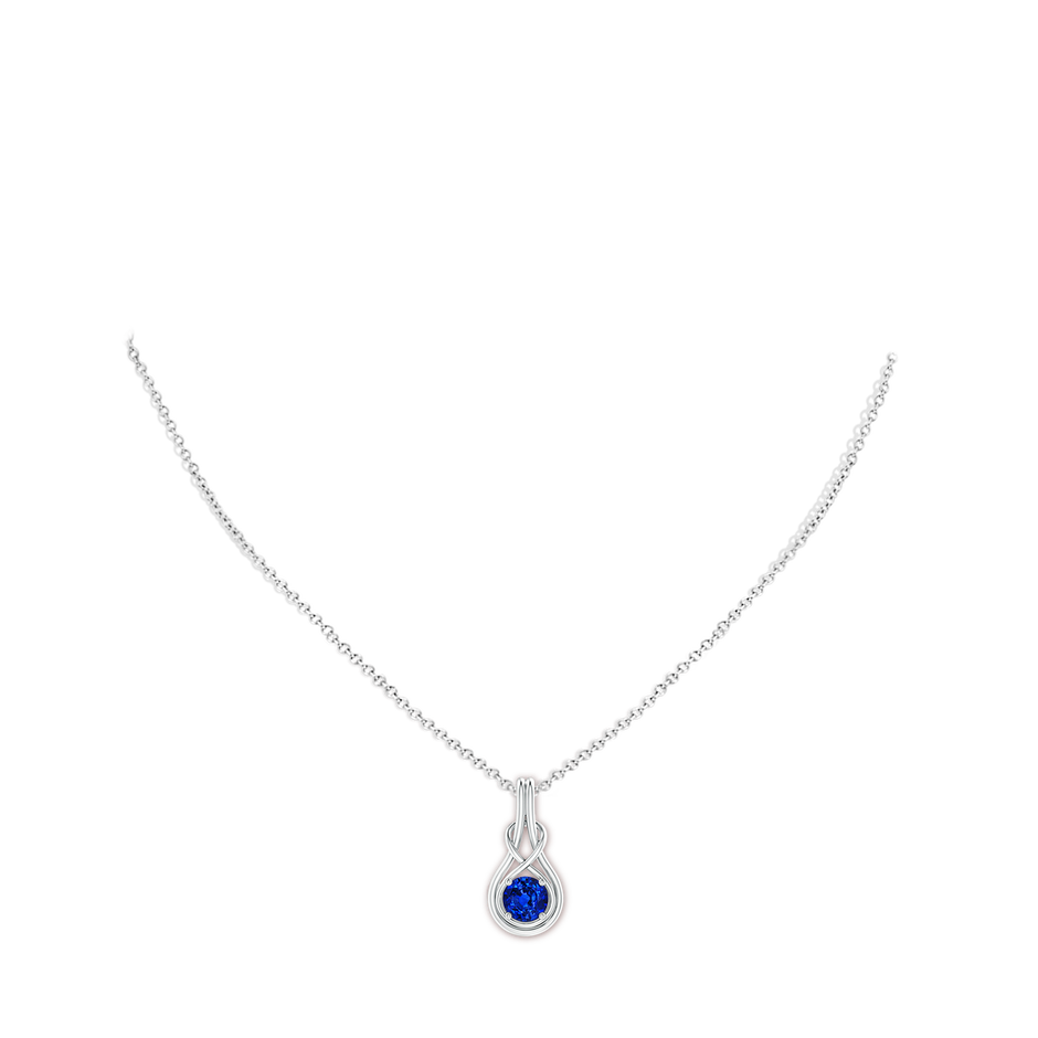 6mm AAAA Round Sapphire Solitaire Infinity Knot Pendant in White Gold pen