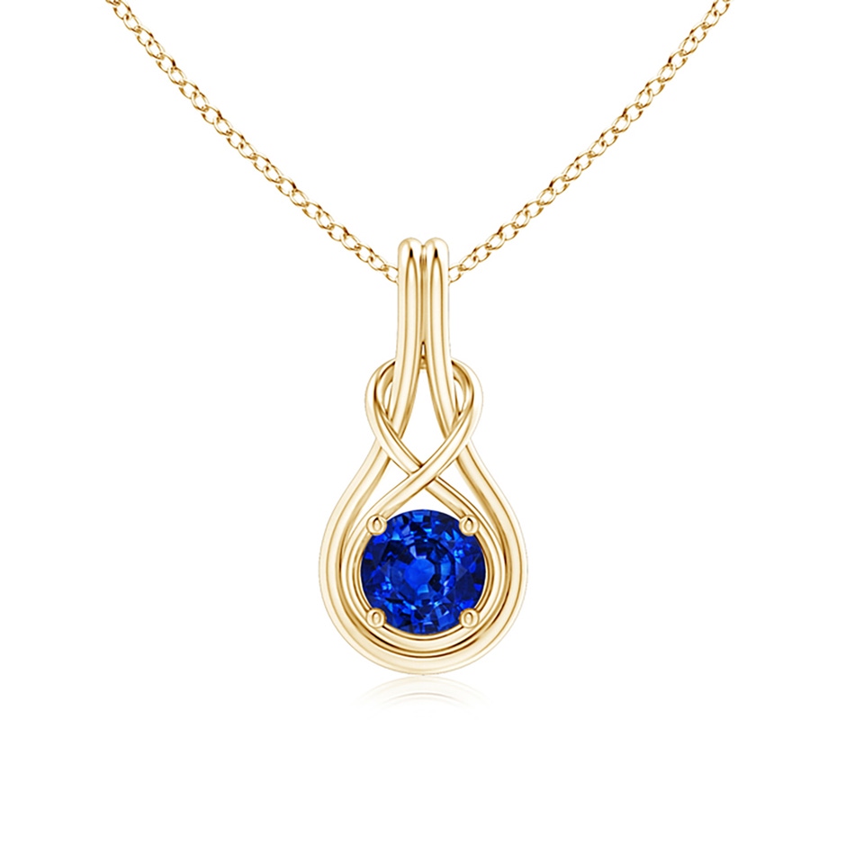 6mm AAAA Round Sapphire Solitaire Infinity Knot Pendant in Yellow Gold 