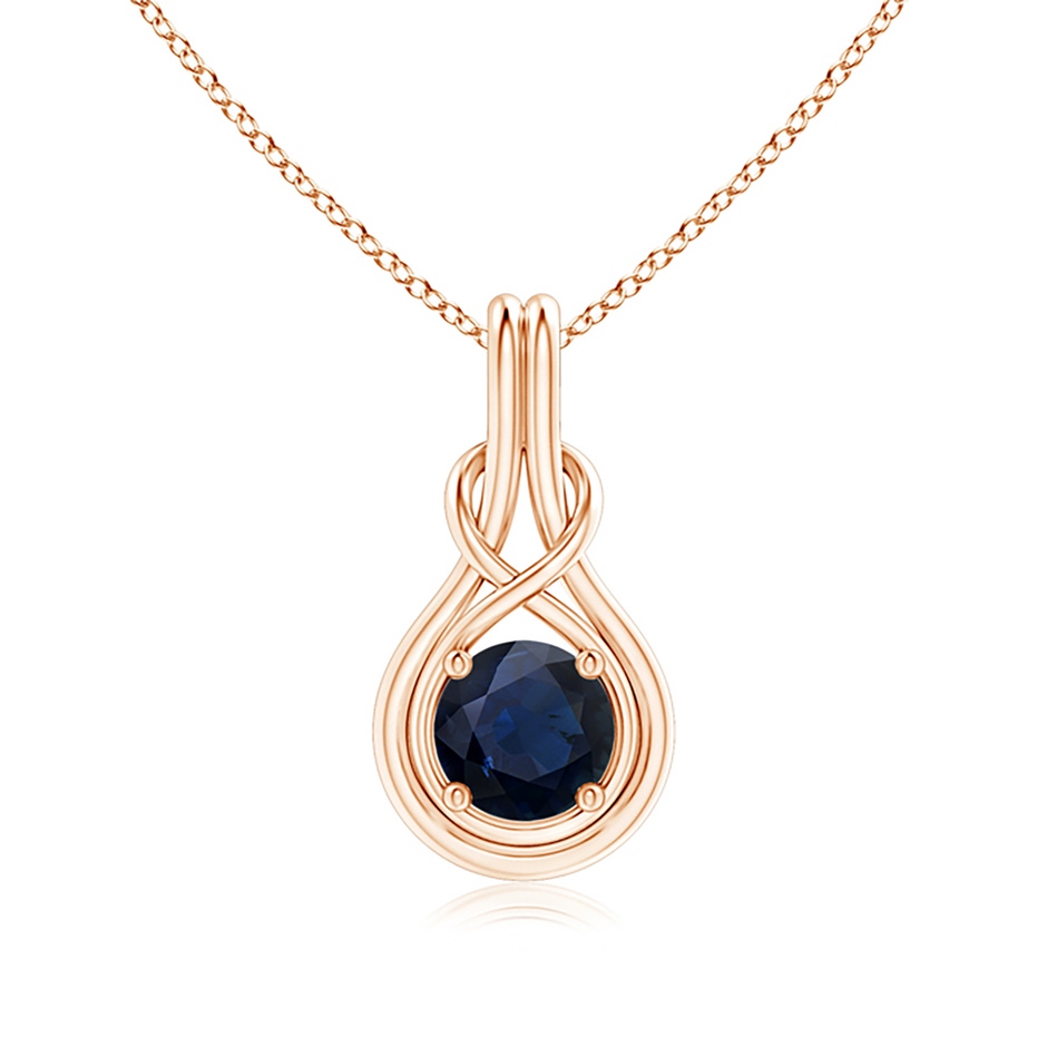 7mm A Round Sapphire Solitaire Infinity Knot Pendant in Rose Gold 