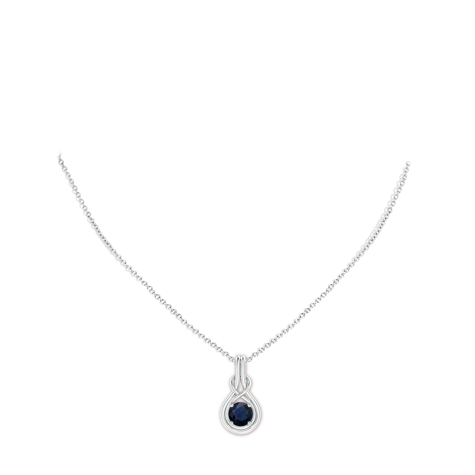 7mm A Round Sapphire Solitaire Infinity Knot Pendant in White Gold pen